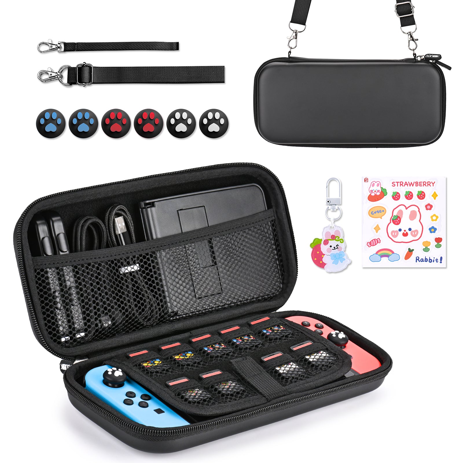 Younik Switch Case for NS Switch and Switch OLED, 11 in 1 Black Switch Accessories Kit