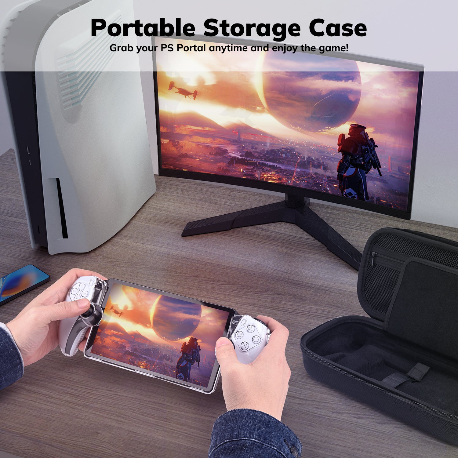 Younik PS Portal Remote Player Travel Case, Tempered Glass Screen Protector for PS Portal
