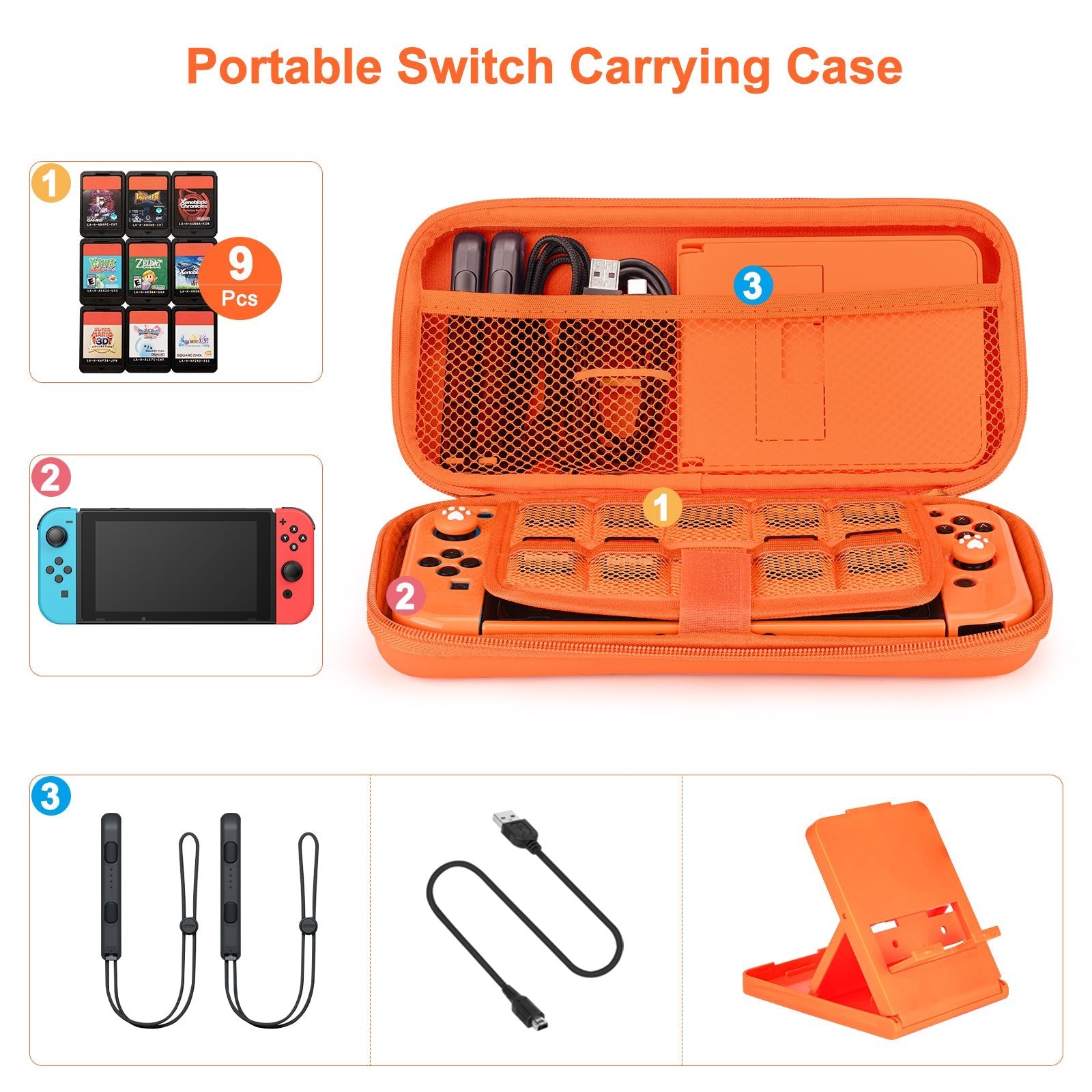 Younik Hard Switch Carrying Case, Thumb Grips for Nintendo Switch